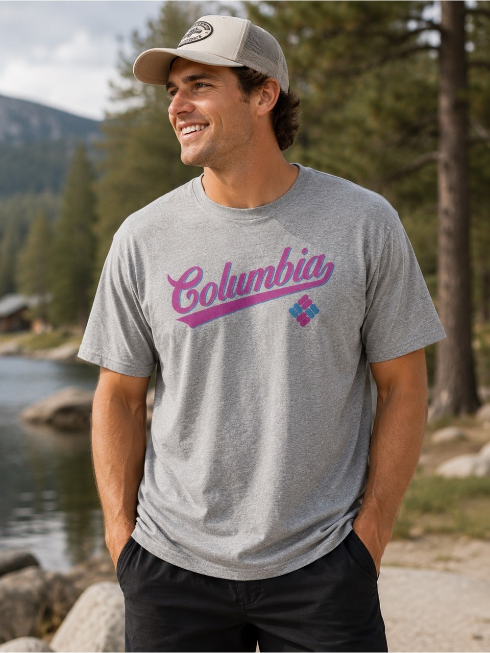 Columbia Gray Short-Sleeve Logo Tee with Pink Accent
